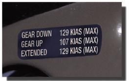 Placarded gear speeds in the cockpit